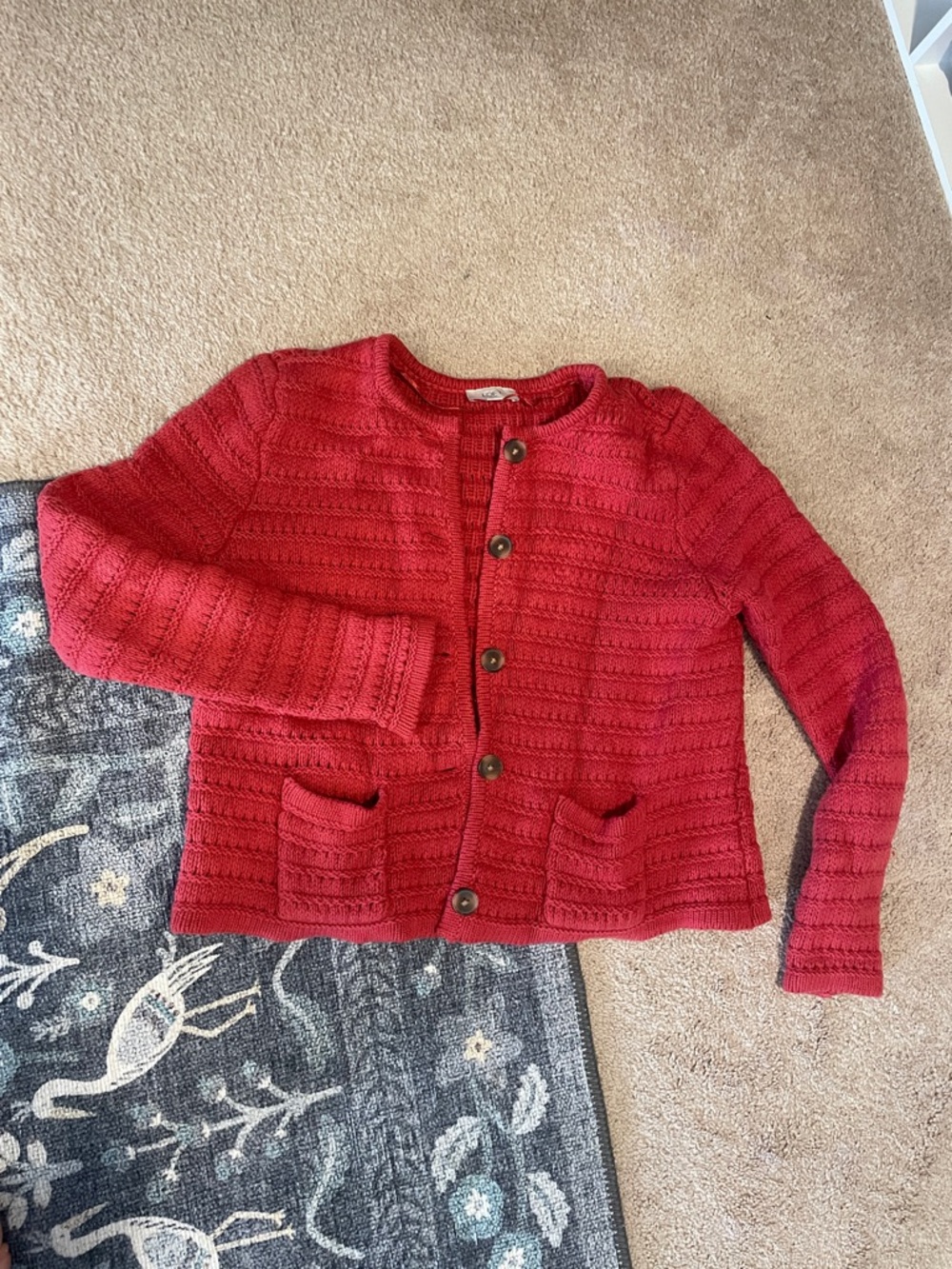 LOFT Red Knit Button-Front Cardigan